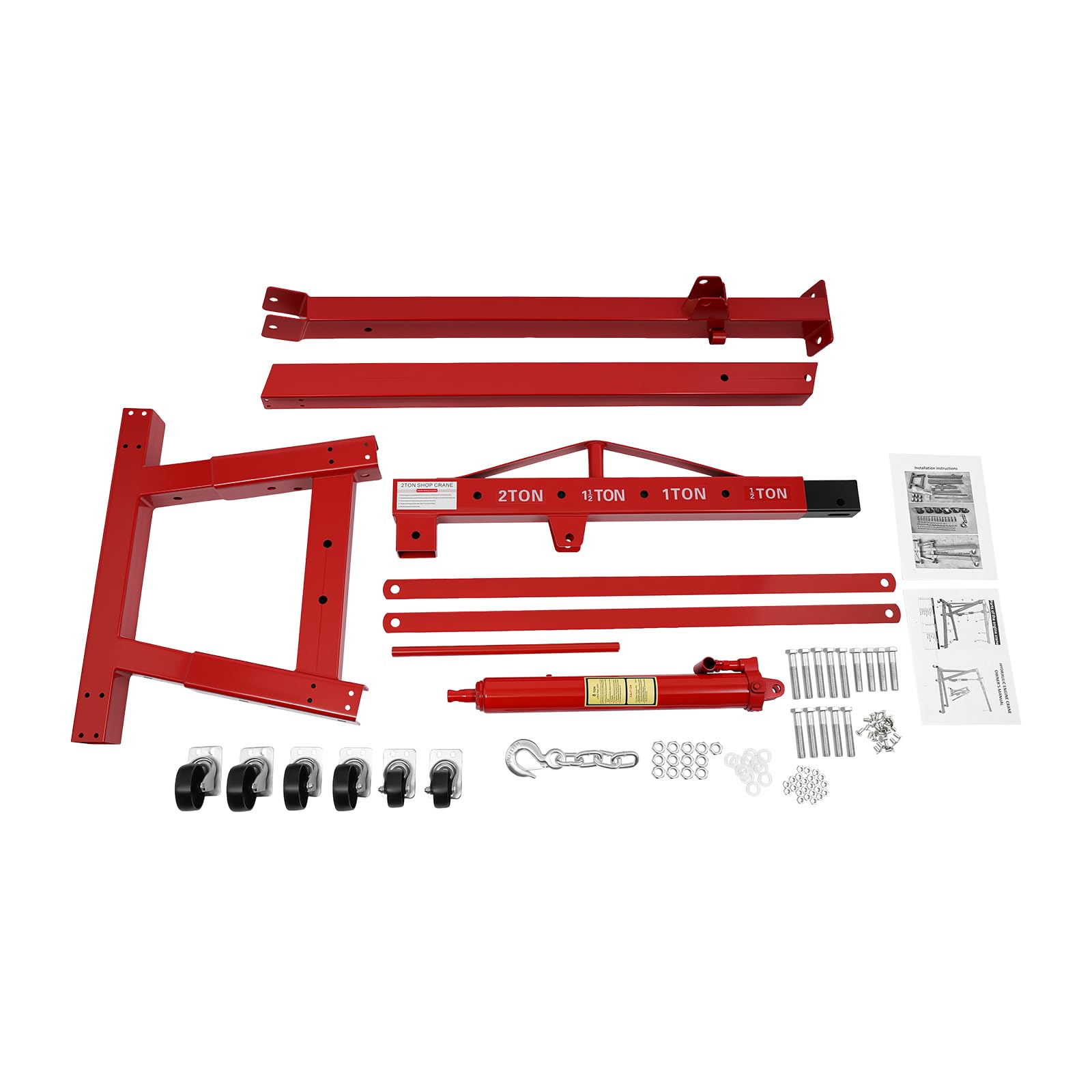 2T - Elevador hidráulico plegable de 4 peldaños, 6 ruedas, capacidad de carga de 2000 kg para coche, motor, industria (rojo)