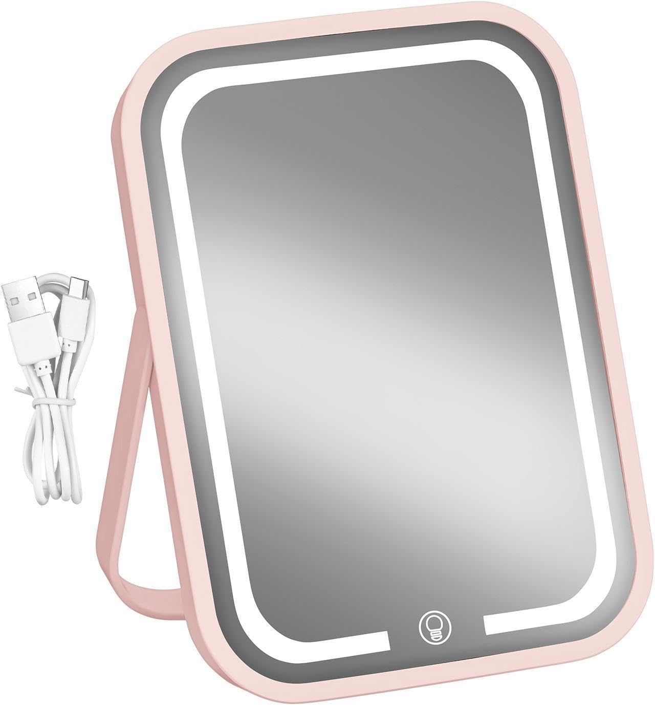 Lighted Makeup Mirror 3-Color Dimmable Portable Beauty Glass