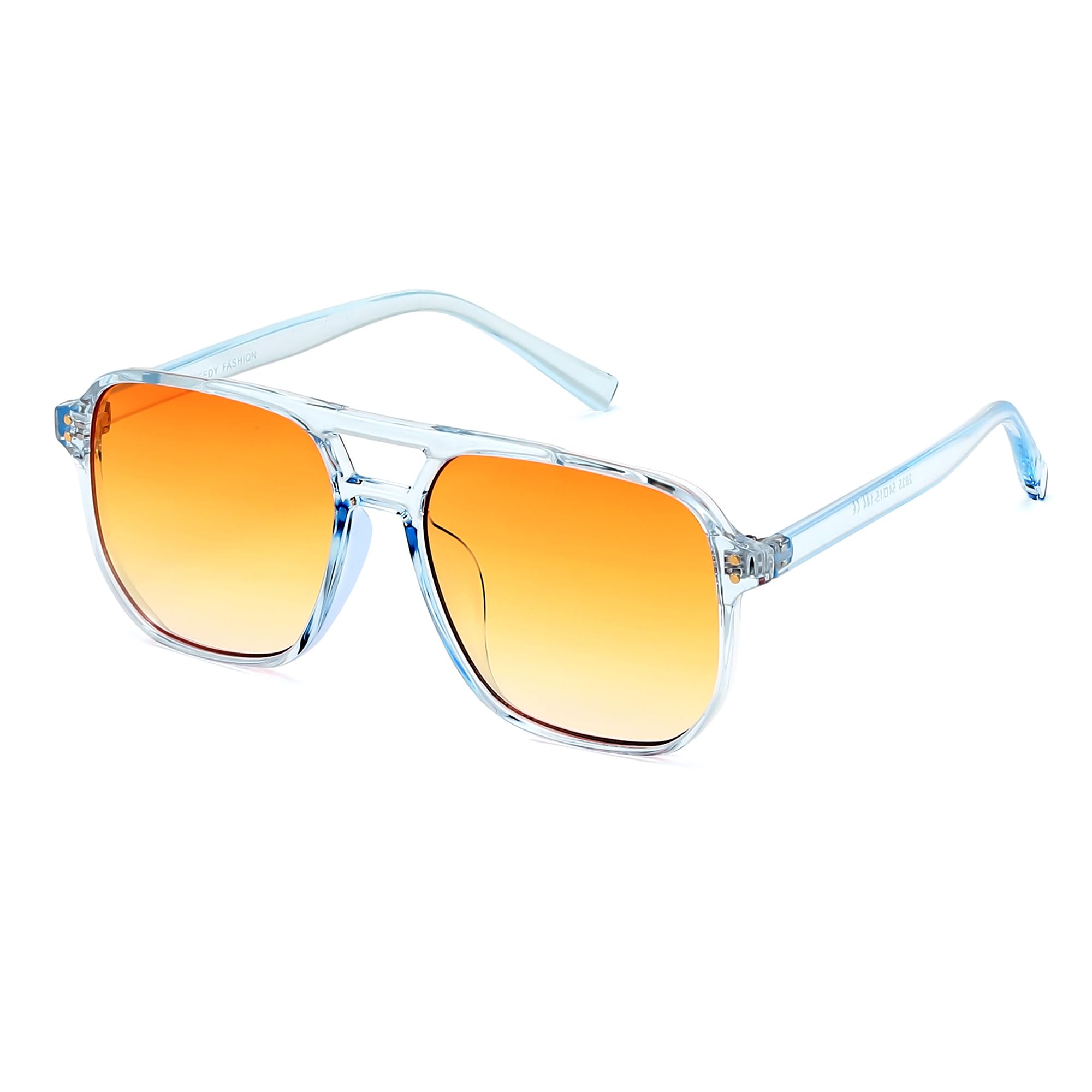 FEISEDY Retro Square Aviator Sunglasses Women Men 70s Vintage Trendy Plastic Frame Sun Glasses B2835 011 Light Blue Frame/Gradient Brown Lens 57 Millimeters