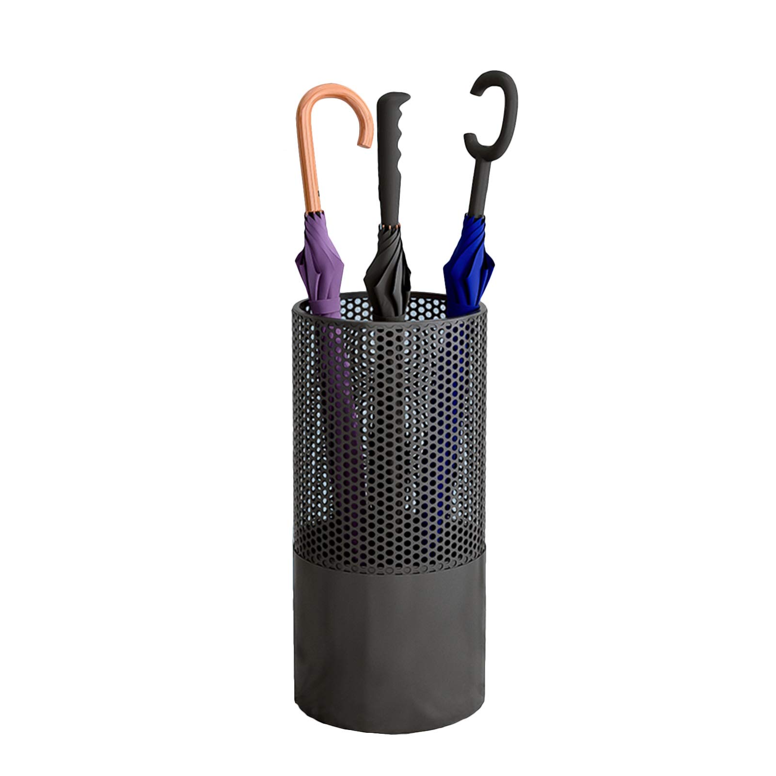 DFGHNBVC Modern Metal Umbrella Stand With Drip Tray - Industrial Round Holder For Canes Umbrellas, Multi-Hook Storage Rack, Stylish Indoor Nizer, Black 23X50Cm