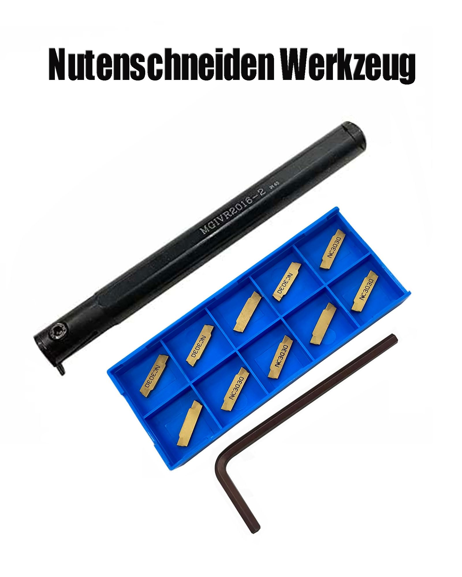 Hunricho10pc MGMN200 Hartmetalleinsätze Nutenfräseinsätze 2mm Breite Hartmetalleinsätze mit MGIVR 2016-2 Werkzeughalter zum Drehen der Klinger (MGIVR2016-2 + 10pcs MGMN200-G)