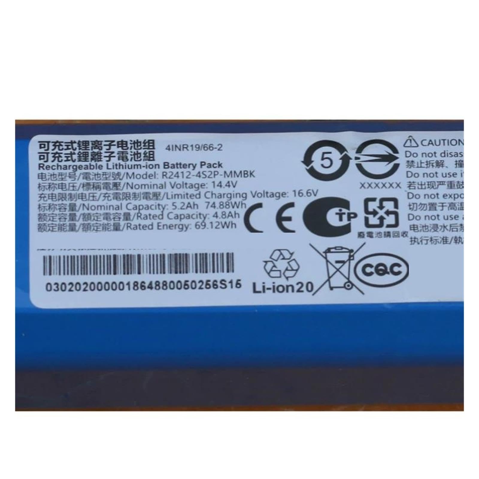 Batería De Repuesto for Robot Aspirador Dreame,D20 Pro S30-X40-X40pro, R2412-4S2P-MMBK, 14,4 V, 4800mAh
