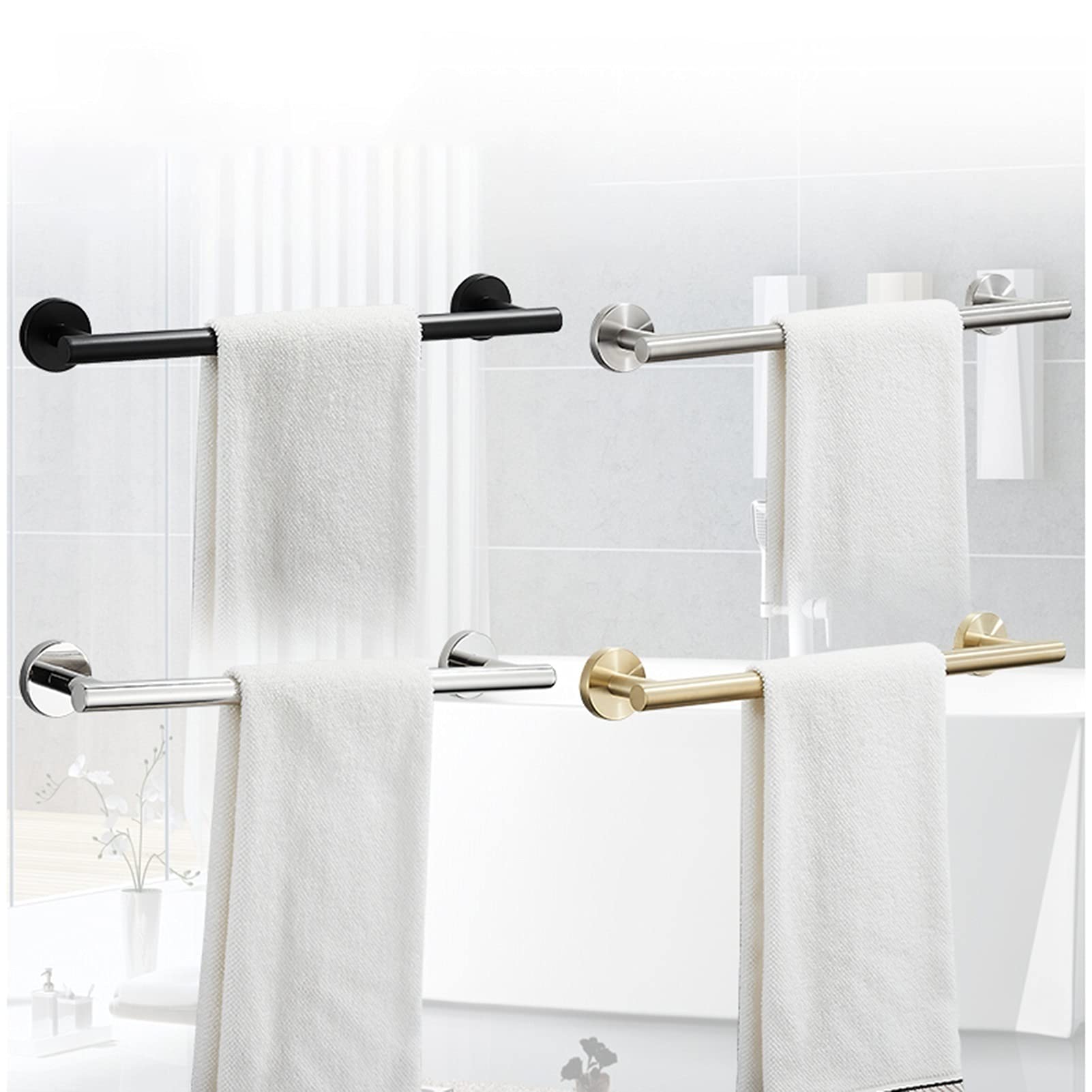 Portasciugamani in acciaio inox SUS 304, 60 cm, design rotondo da parete per bagno e cucina, disponibile in argento spazzolato, nero, finitura oro, accessorio per la casa durevole ed elegante