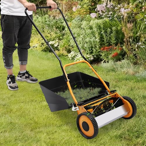 16" Hand Push Lawnmower with Rear Roller Stripes –Heavy Duty Steel Blades, Quiet & Eco Friendly Manual Lawn Mower - Image 4