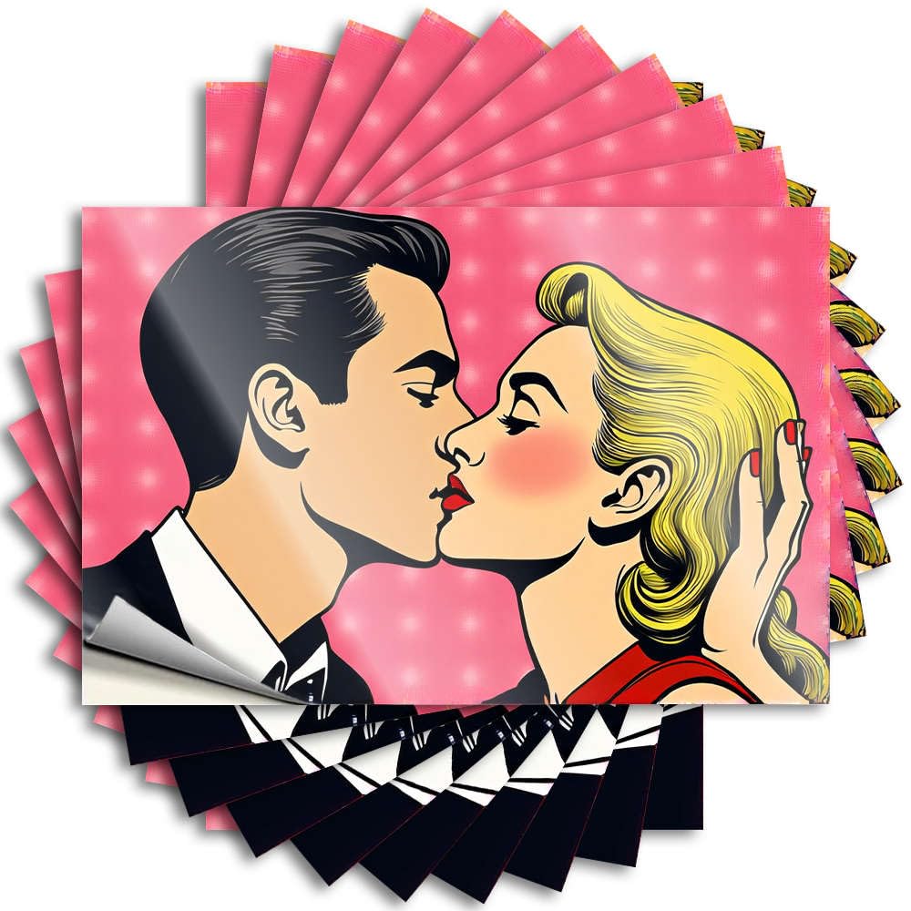 Fzfn Colour A Romantic Pop Art Illustration Of A Couple Kissing Bumper Half - Funky Quote Self Adhesive Sticker(6X9cm)