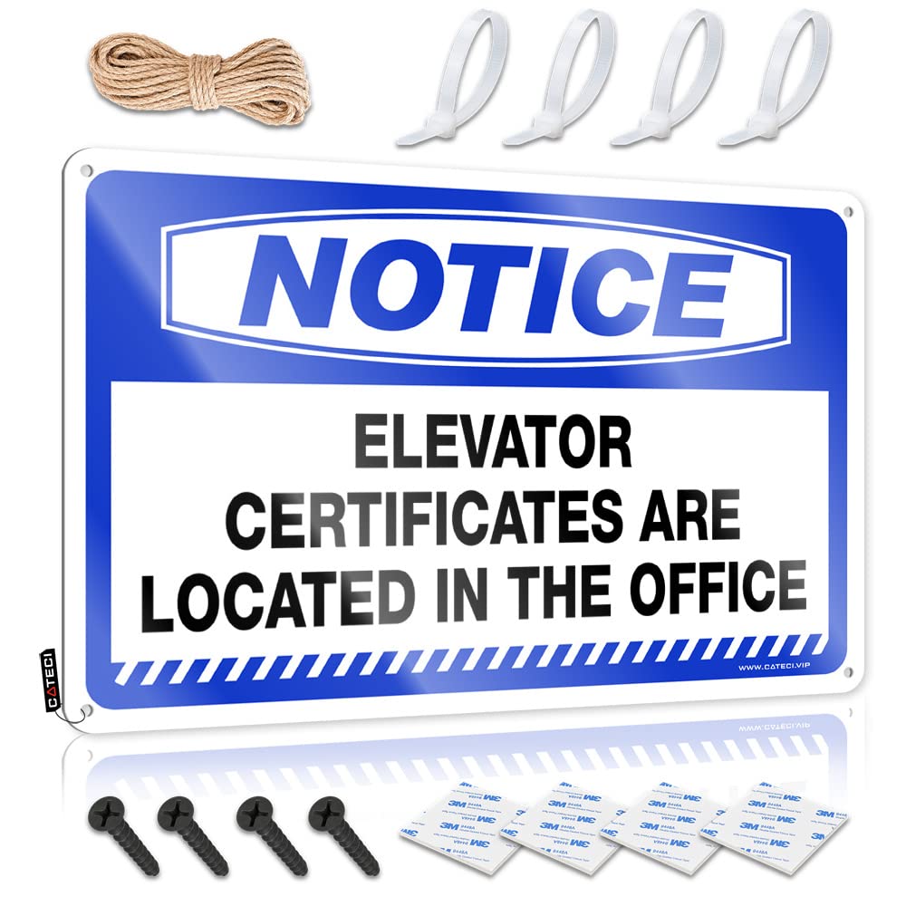 HELIOFORGE Coffee Tin Sign Notice Elevator Certificates Are Located In The Office Tin Sign Door Decorations For Bedroom Retro Signs(30X40CM)