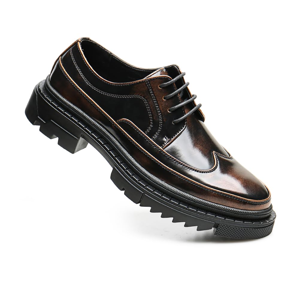 Męskie buty na platformie Richelieu styl vintage skórzane golfowe klasyczne sznurowane karbowana podeszwa codzienne buty Derby