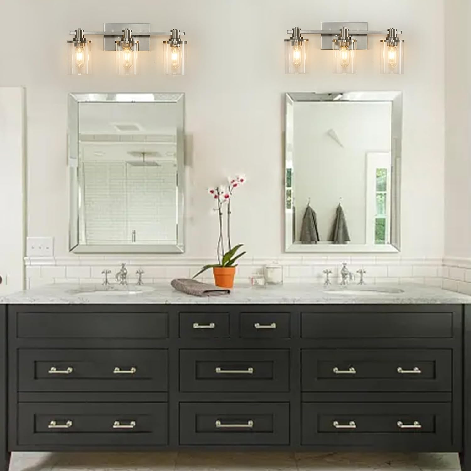 Matte Black 5-Light Bathroom Vanity Fixture with Glass Shades