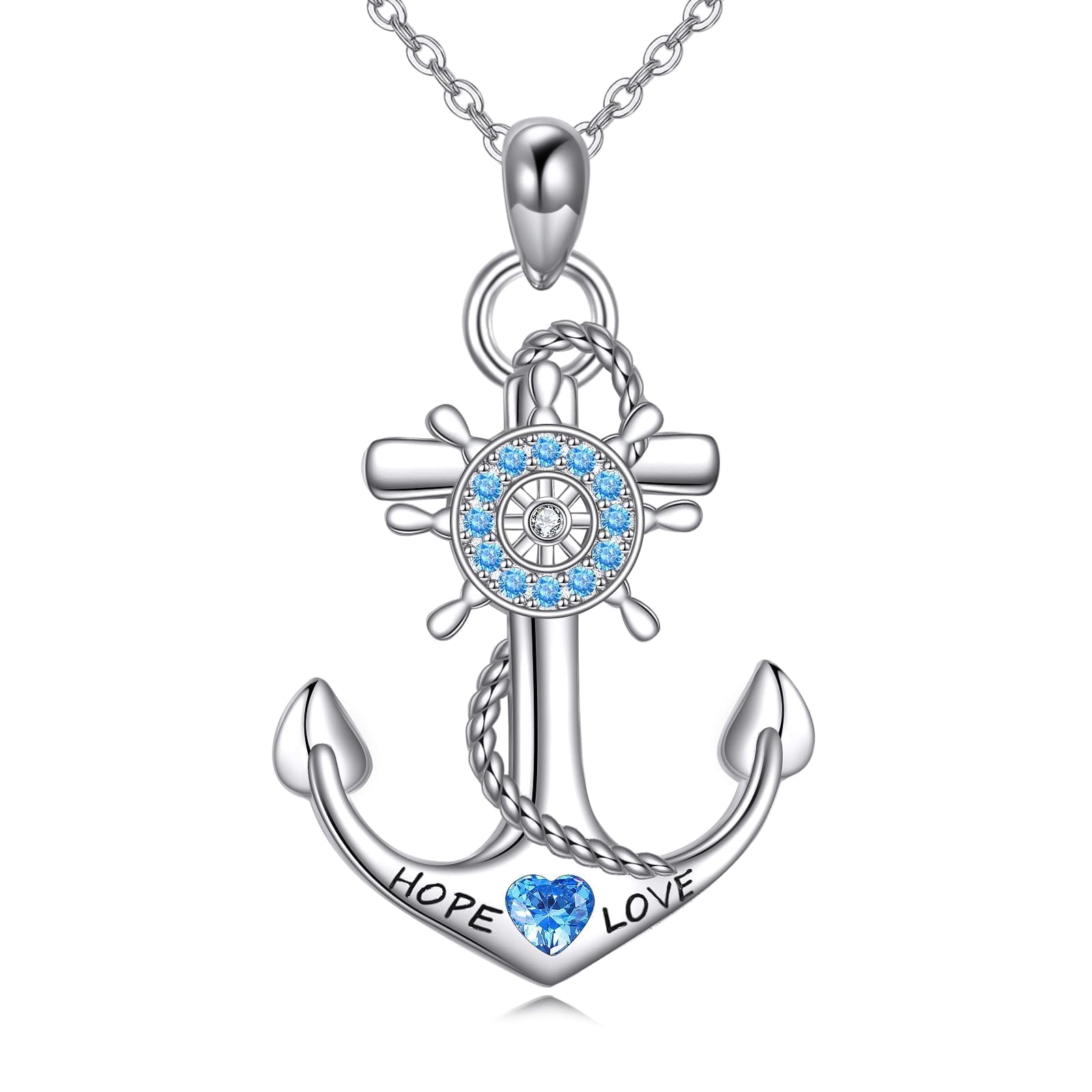 ONEFINITY Collana con ciondolo a forma di ancora, in argento sterling 925, con timone, idea regalo per donne e donne, Argento sterling, Nessuna pietra preziosa