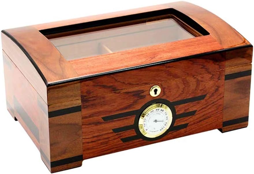 Solid Wood Breathable Hygrometer Portable Cigar Humidor - Cigar Storage Box with Hygrometer and Humidifier