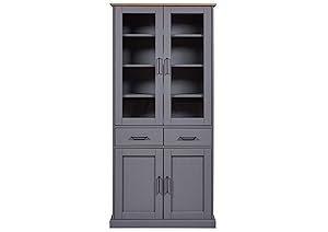 Inter Link - Vitrina - Aparador - Mueble de comedor - Madera maciza FSC - 4 puertas - 2 cajones - 3 estantes - Forenzo 4T2S - Color gris/roble