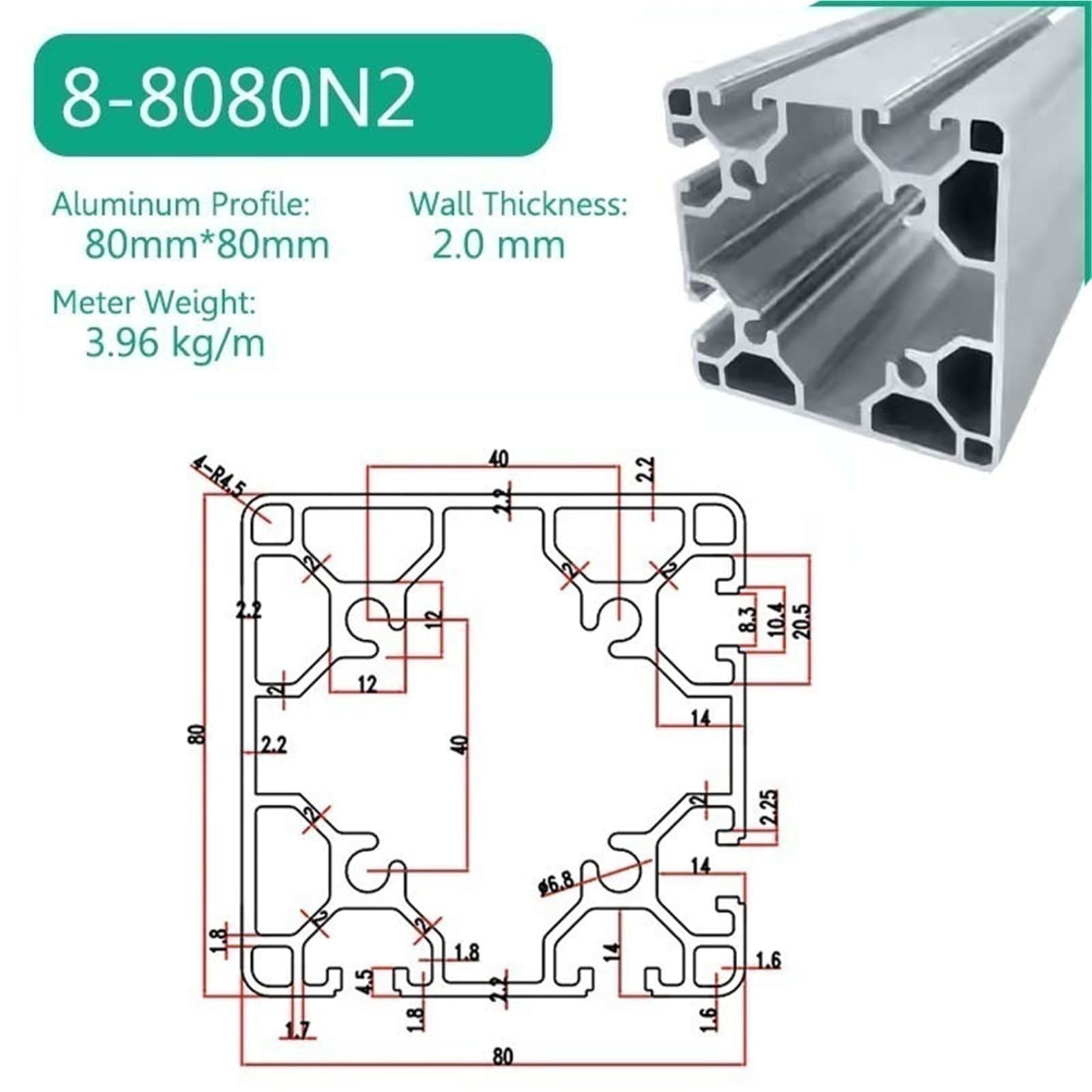 GTPBAO Perfil de aluminio 8080N2, estándar europeo, 80 x 80 mm, extrusión, columna cuadrada for estructuras de equipos, escalada industrial Carril extruido(850mm)