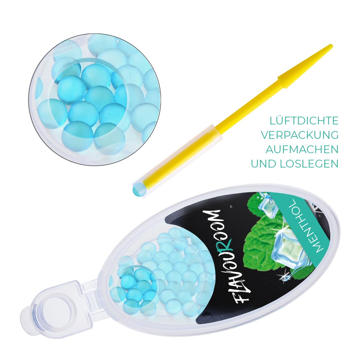 Flavouroom Aroma Click - 2000 Premium Menthol Kugeln Set I Intensiver Flavour Mit Praktischer Box I Einfaches Einsetzen für DIY Filter Erlebnis - Frischer Geschmack
