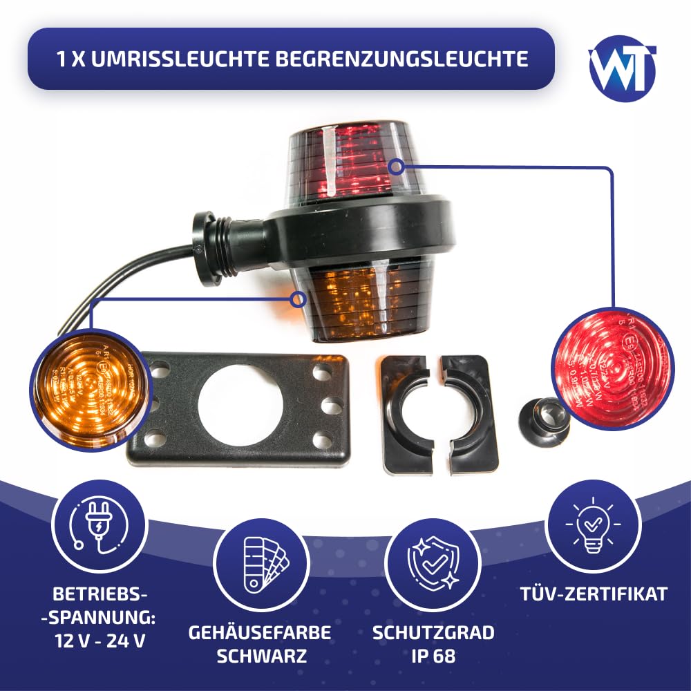 Luce per sagoma Old School tuning DARK grafite sospesa, luce di posizione 12 V 24 V arancione e rosso per camion, auto, rimorchi, caravan, ecc. 1 pezzo