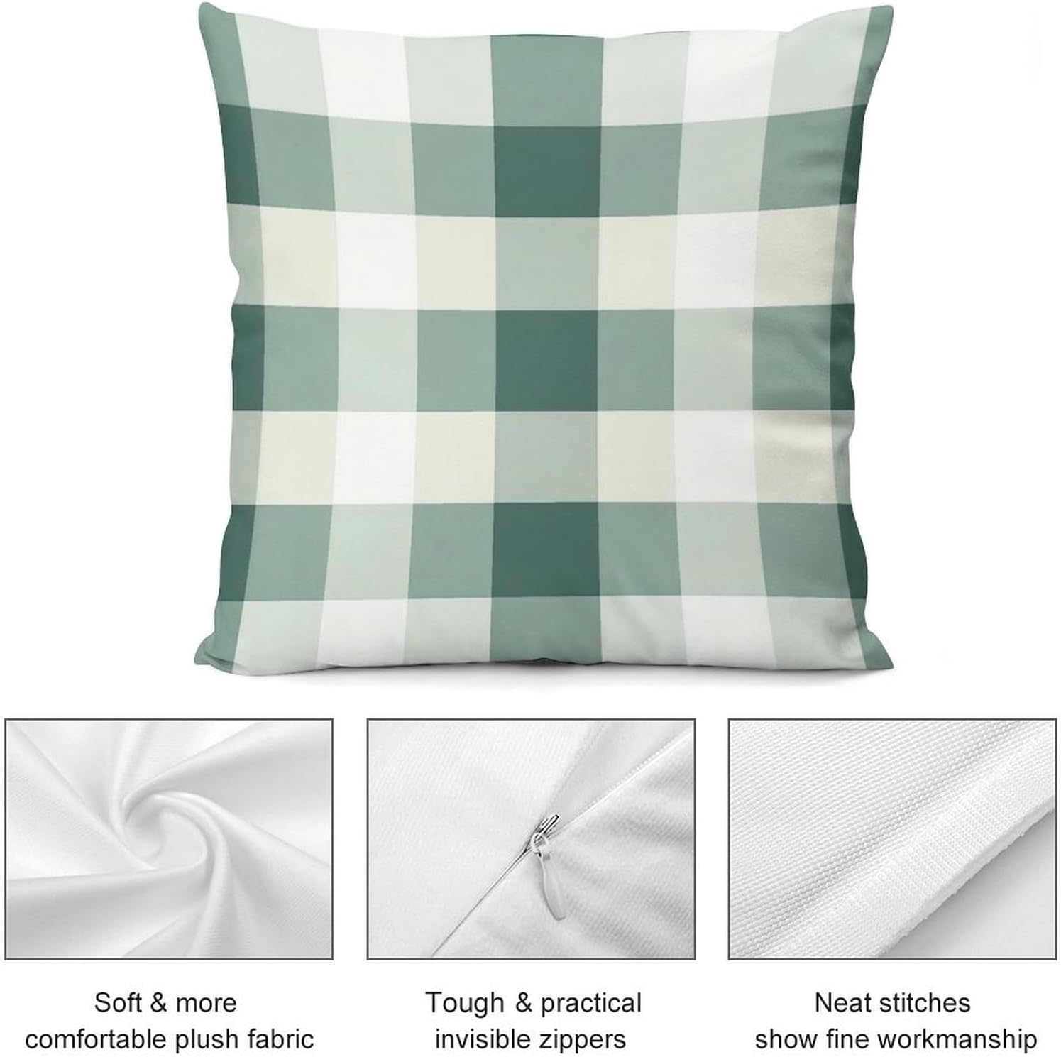 ArogGeld Green Blue Geometry Plaid Throw Pillow Covers 26"x26" Set of 2 Green Buffalo Plaid Throw Pillow Cover Short Plush Chinoiserie Accent Pillow with Zipper for Sofa Couch Car Chair