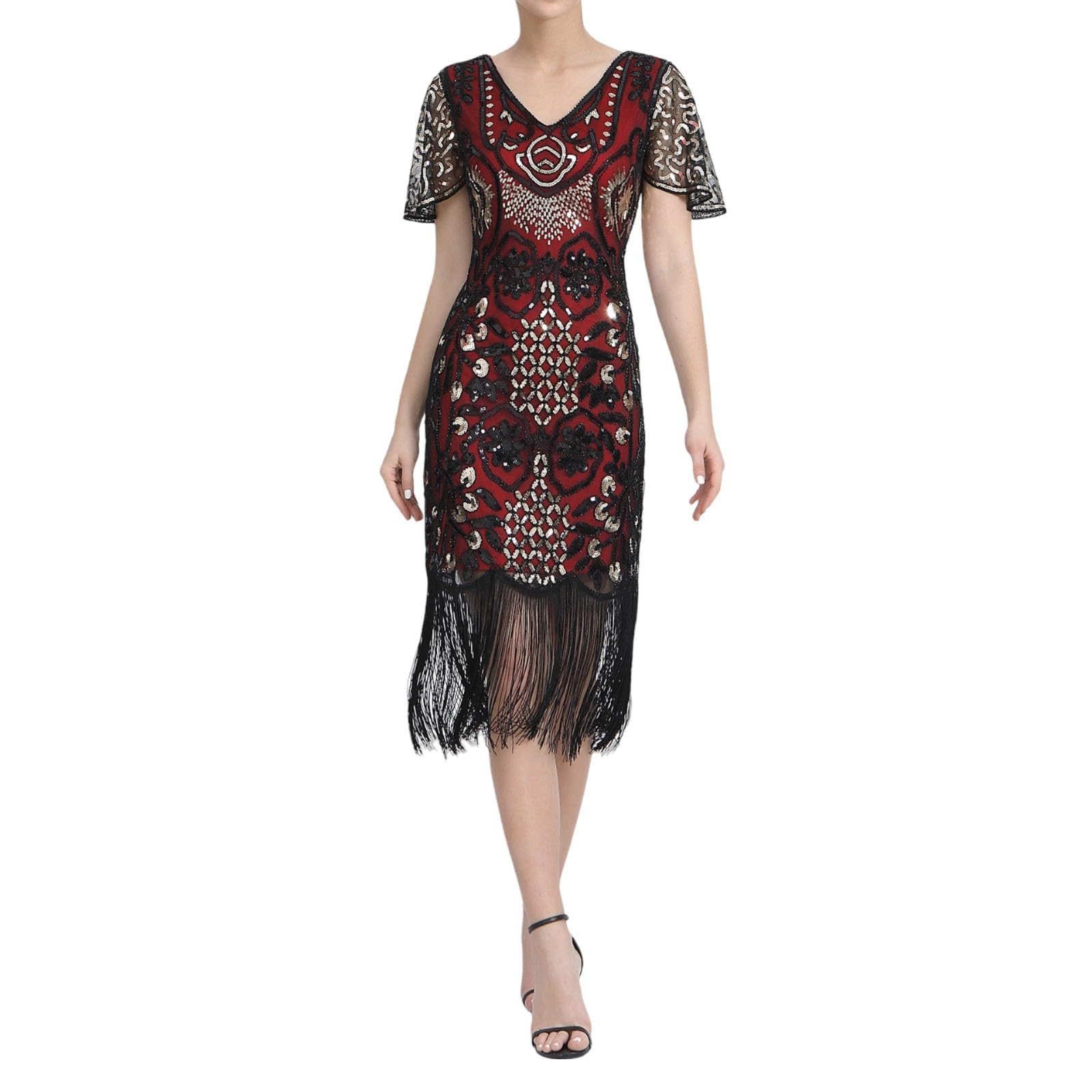 Robe des années 20 pour femme Gatsby avec franges et paillettes costume Charleston - 8