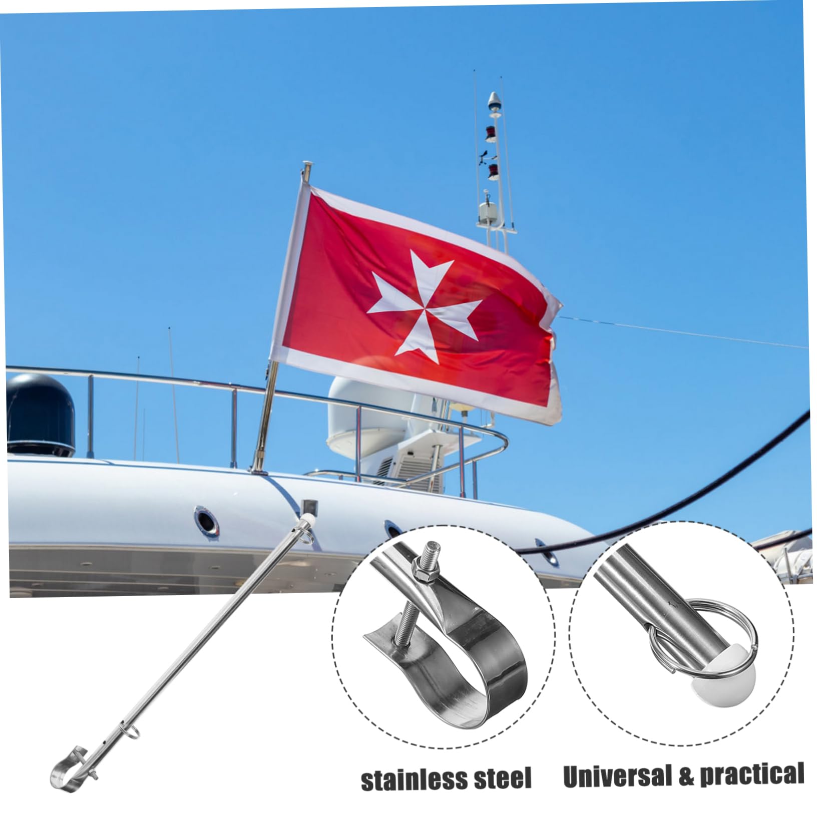 Support Drapeau Bateau Glac Store - Acier Inoxydable 35cm - Inclut Drapeau Italien 20x30cm