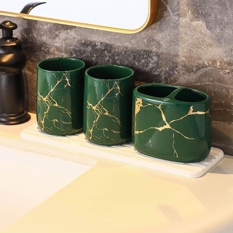 Partition Toothbrush Holder for Household Bathroom Marbled Ceramic Cosmetic Cup