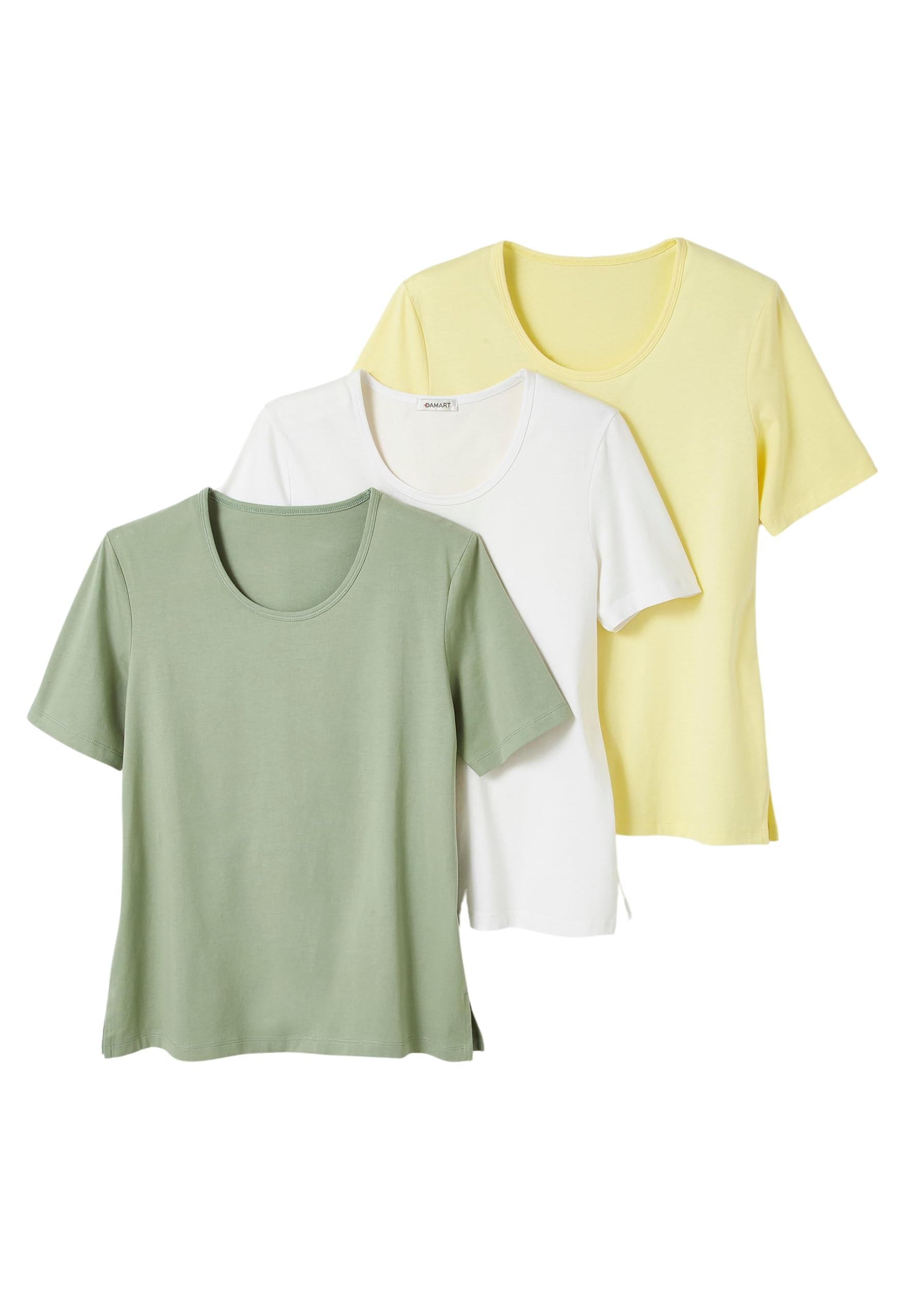 Damart - Pack of 3 Essentials T-Shirts, Pink/Aqua/White, 26/28