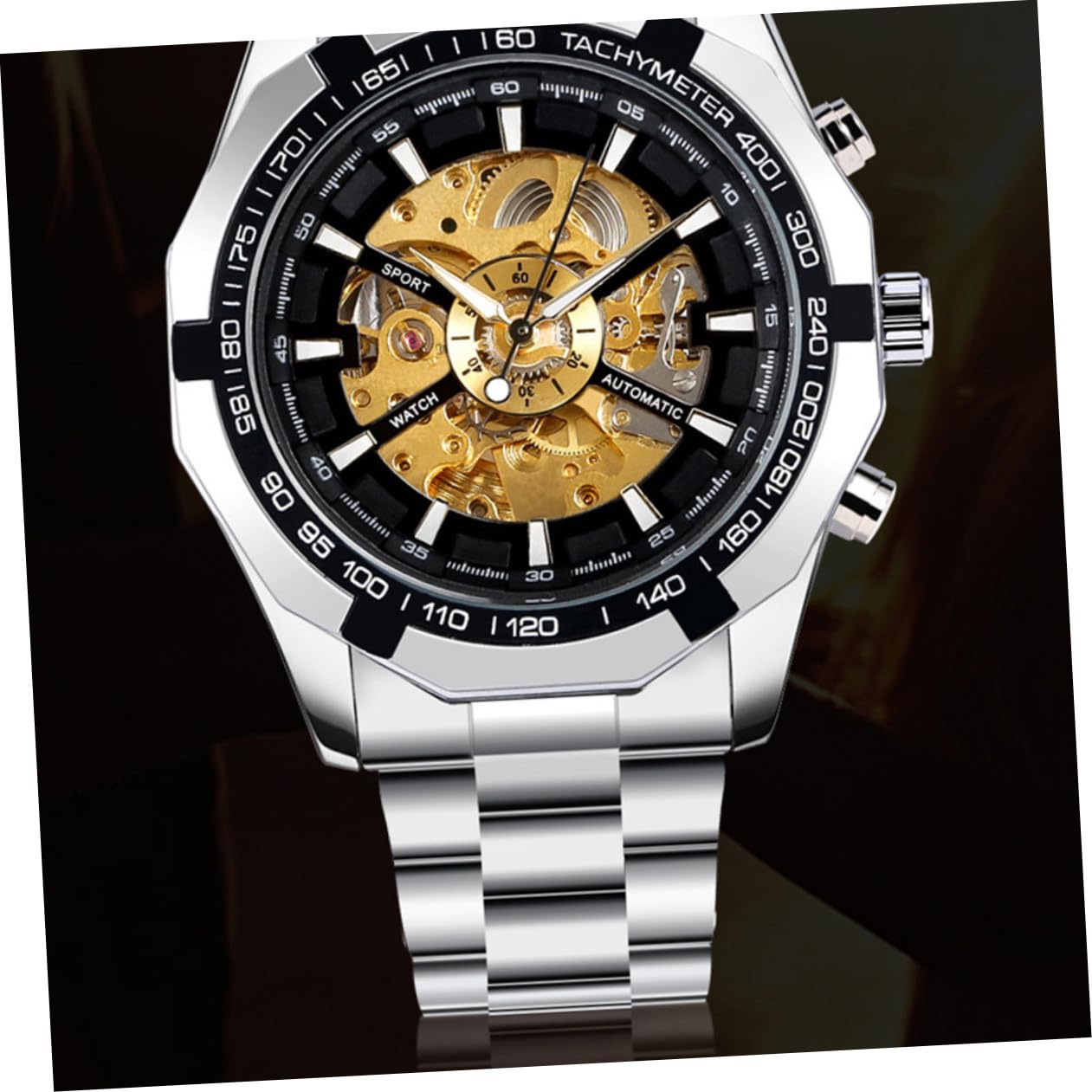 IMIKEYA 1pezzi Orologio Meccanico Scheletrato da Uomo Luminoso senza Batteria Quadrante Chiaro e Lancette Grandi Adatto Qualsiasi Occasione