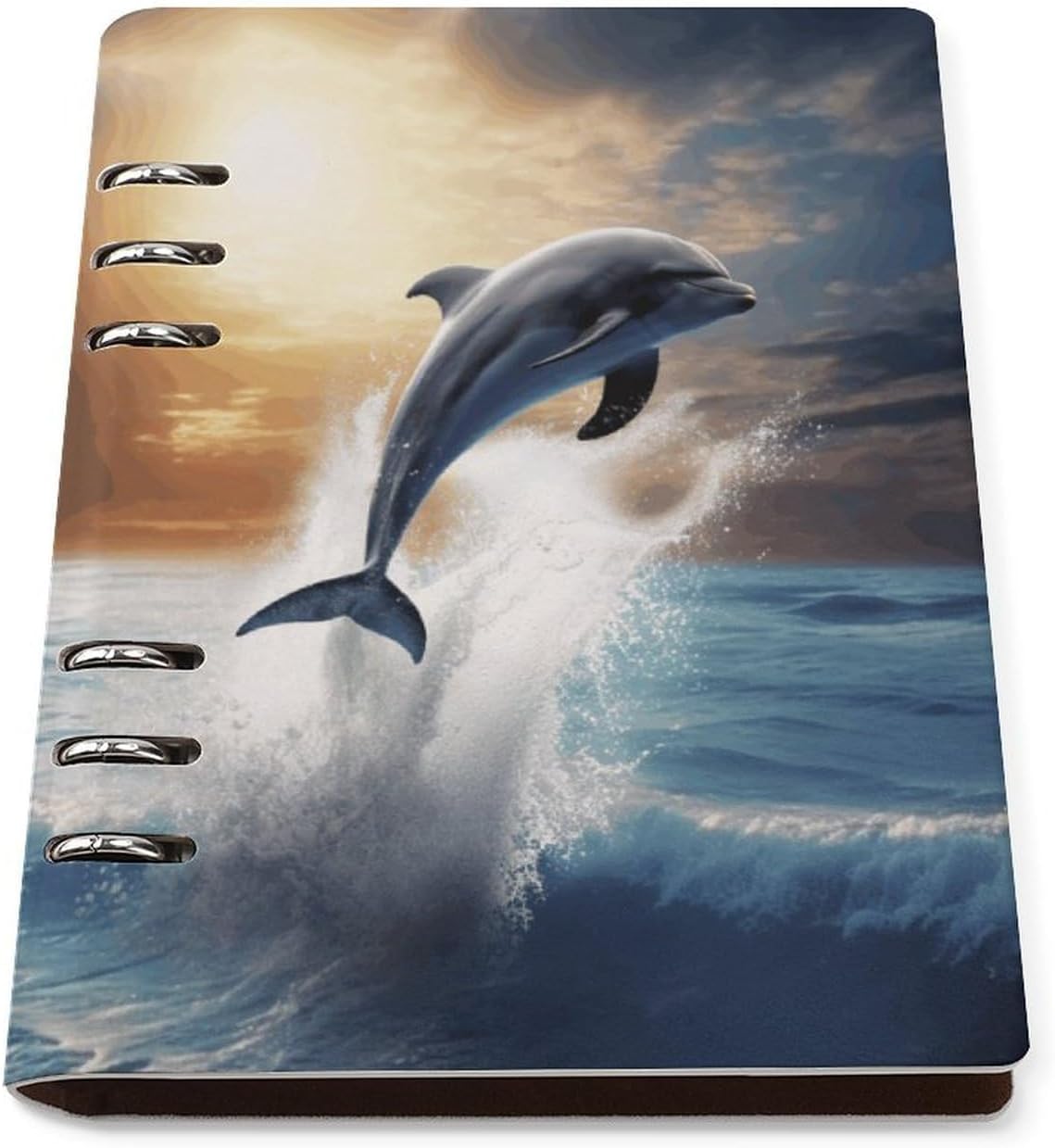 VstaDank Beautiful Dolphin Notebook A5 Binder Planner Notebook 6 Ring PU Leather Binder Journal 90 Pages Journal Notebooks for Notes-taking Writing Diary Ruled Journaling Notebooks