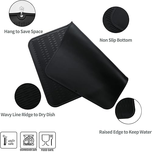 Miniatura 360 de Tapete de silicona para secado de platos para múltiples usos, fácil de limpiar, ecológico, resistente al calor, tapete de silicona para encimera