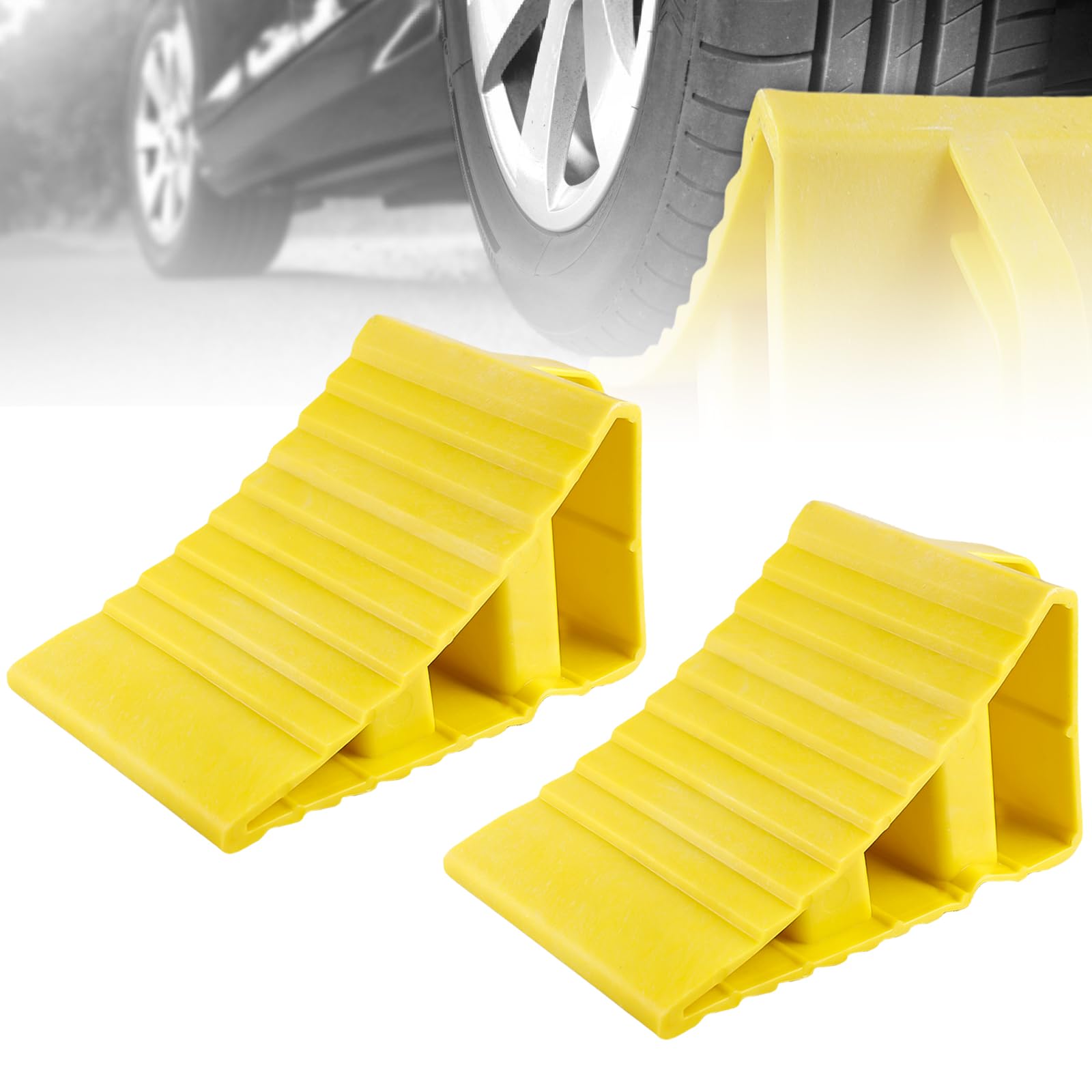 2 Piezas Calzos Coche, Cuña para Ruedas de Coches, Cuña Rueda Coche, Calzo de Goma para Ruedas, Cuñas de Goma para Coche, Calzas de Goma Coche, Cuñas Antideslizantes para Caravana, Autocaravana,Coche