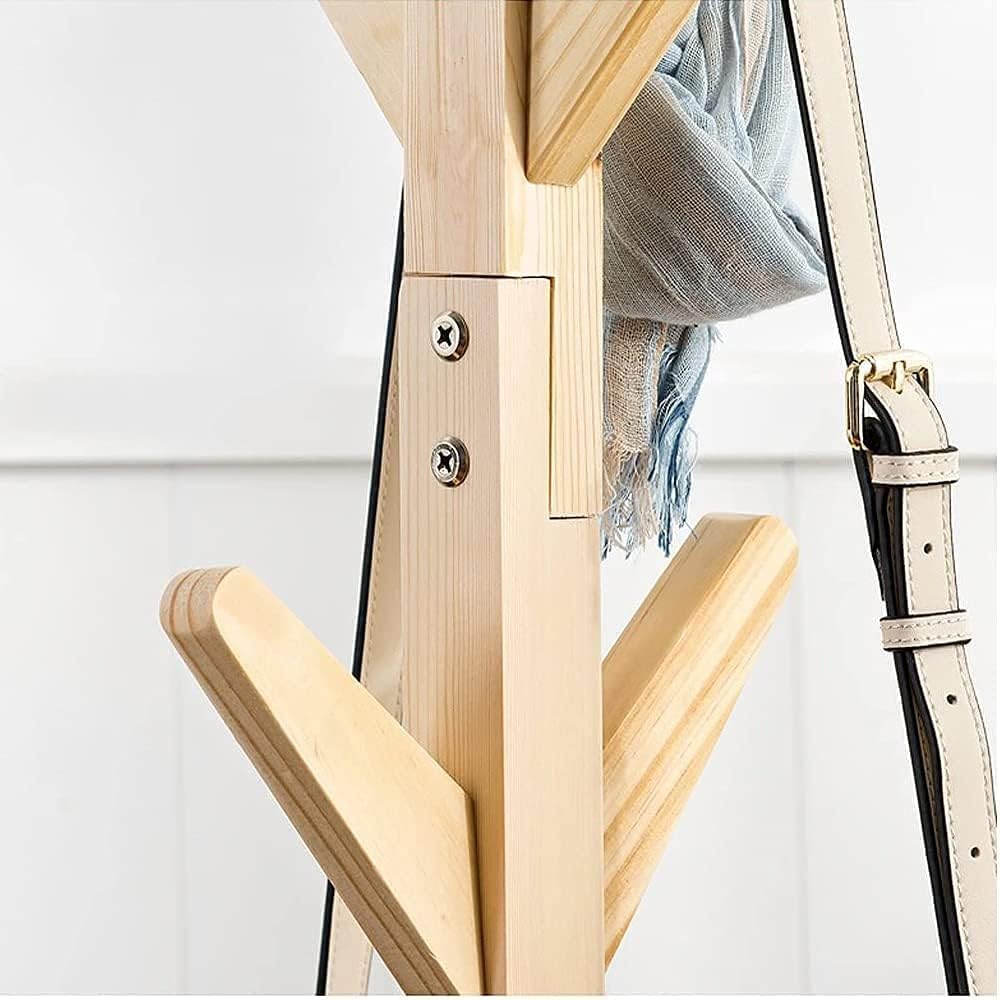 無垢材の物干しラック - 帽子、ジャケット、コート、ドレスなどを掛けられる多目的玄関ホール用ツリースタンド - 省スペースの洋服ハン