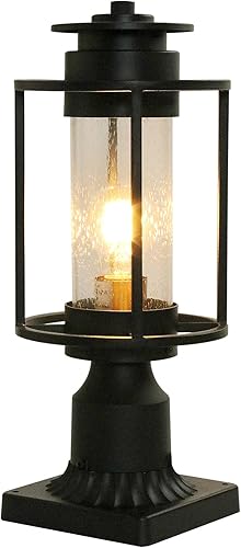 MONKFISH Postbox Series - Luz de poste para exteriores con base, pantalla de cristal de burbujas, ideal para terrazas, patio, jardines, pasillos