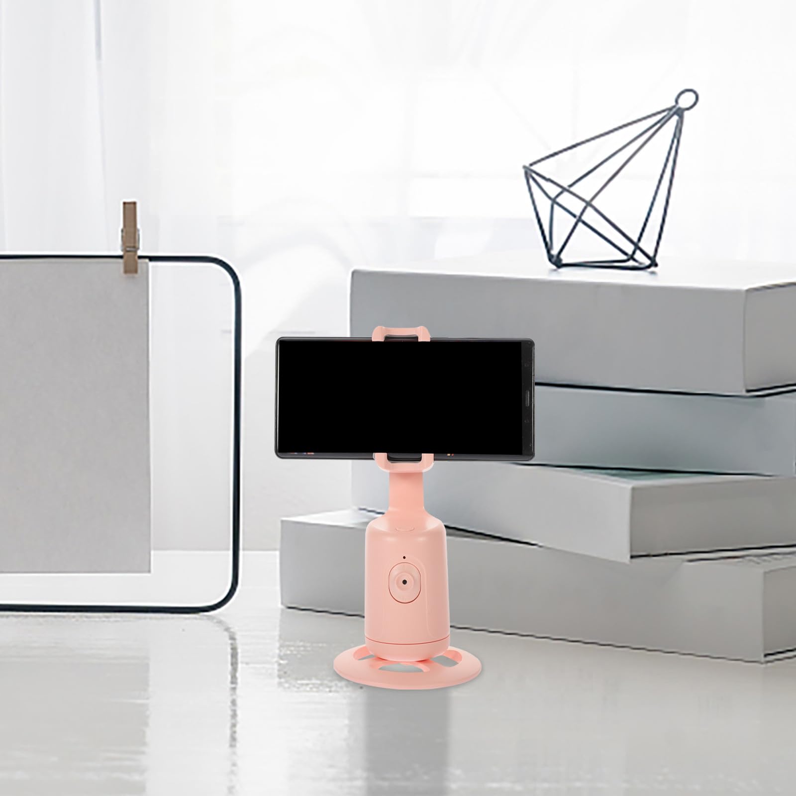 DOITOOL Soporte y Inteligente Móvil Teléfono para con en Reconocimiento Facial Rotación 360°, Material Abs y Batería de Litio Rosa para Transmisión Directo