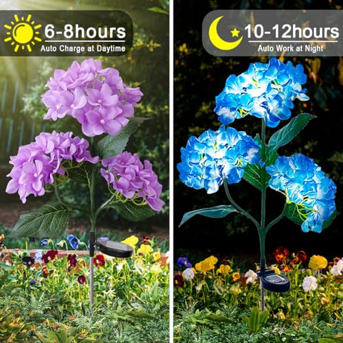 Aolyty Solar Garden Lights Outdoor, Solar Hydrangea Lights IP65 Waterproof LED Flowers Stake Lights 2 Pack for Garden Pathway Patio Backyard Landscape Decorative (Purple) by Aolyty - Image 2