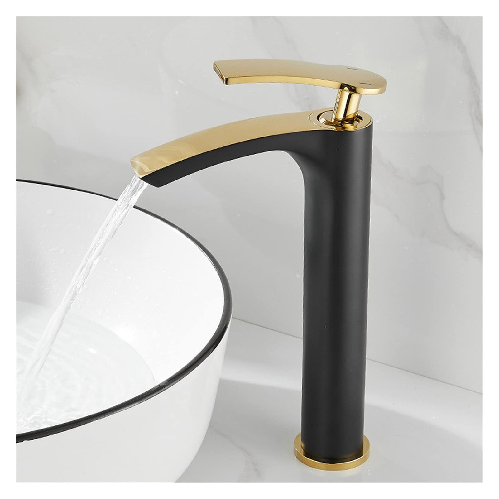 Grifos mezcladores para Lavabo Grifo de baño latón Dorado y Negro Mezclador Agua fría Caliente Cocina Blanco montado en la encimera (Ciruela) diseño Elegante baños Modernos.