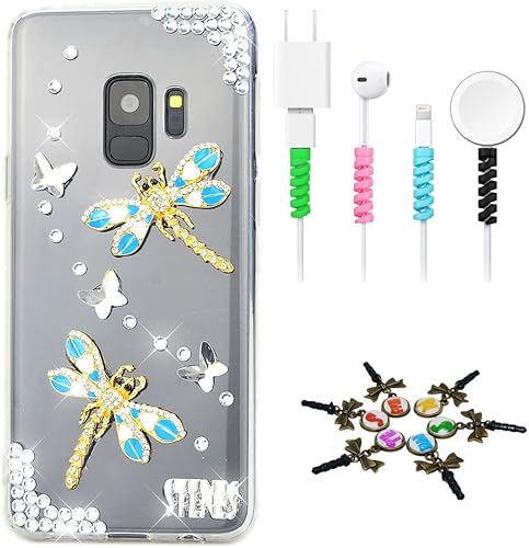 STENES Sparkle - Funda compatible con Samsung Galaxy S21 Ultra, elegante funda con diseño de libélula y diamantes de imitación 3D hecha a mano con