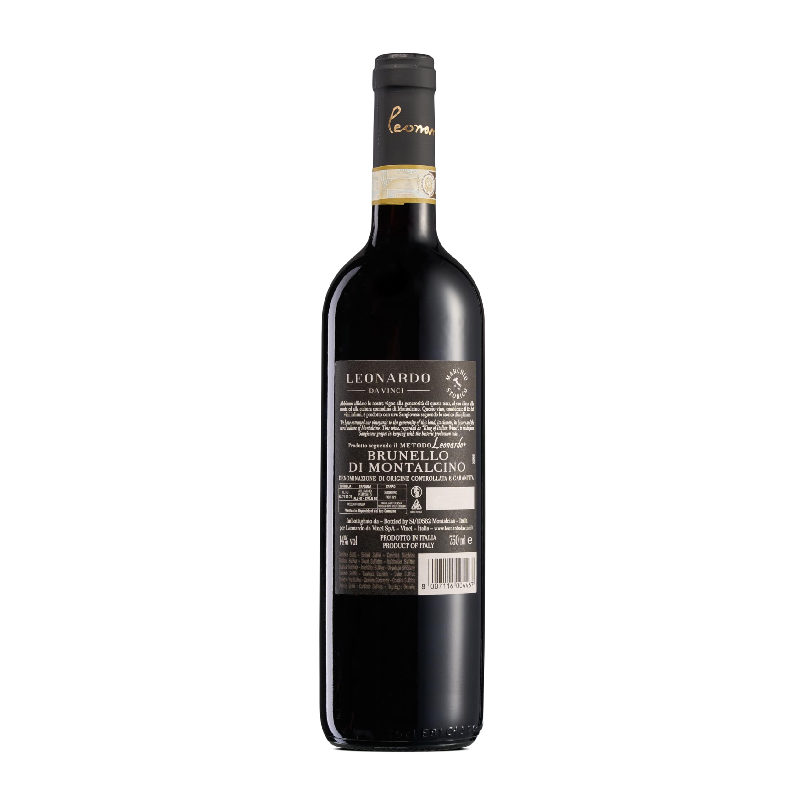 Leonardo da Vinci Brunello di Montalcino DOCG 2020, Vino Rosso dal Gusto Ricco e Persistente, Note fruttate e speziate, 14% Vol., Bottiglia da 750 ml