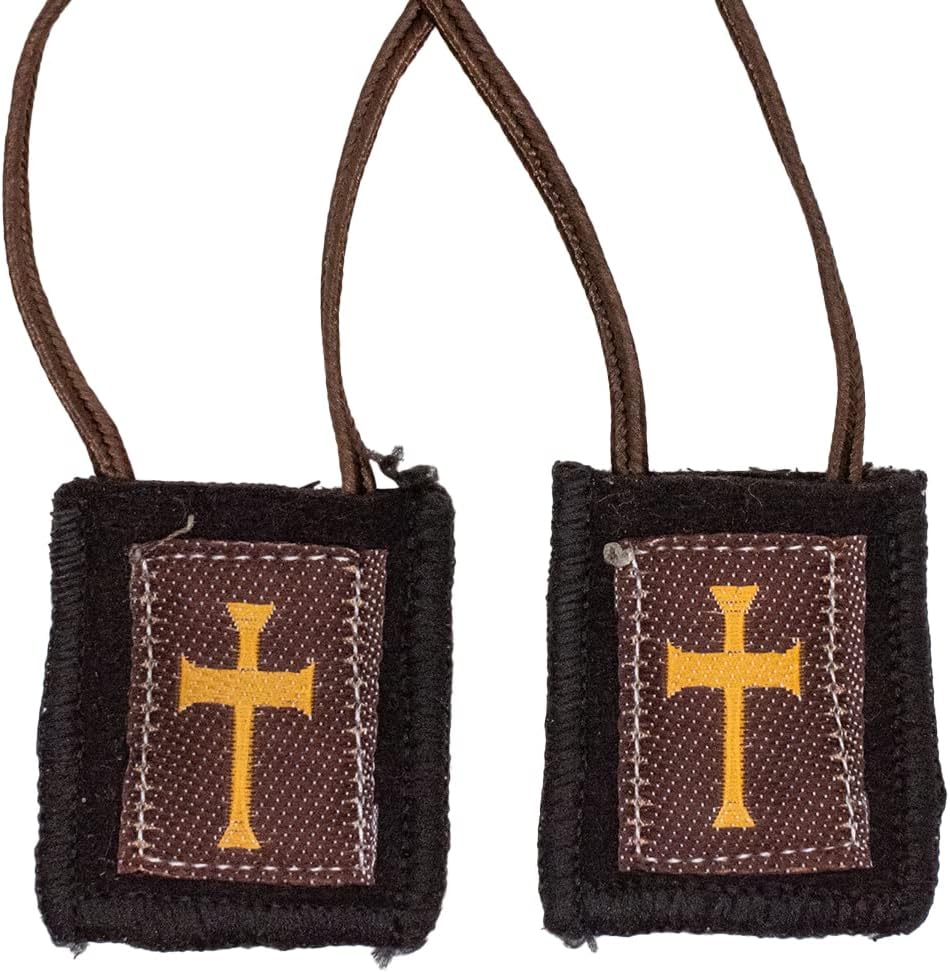 Wool Brown Scapular | Catholic Wearable Devotional | Great Christian Gift for Religious Milestones Such as First Holy Communion and Confirmation | Includes Enrolment Paper, Fabric, No Gemstone