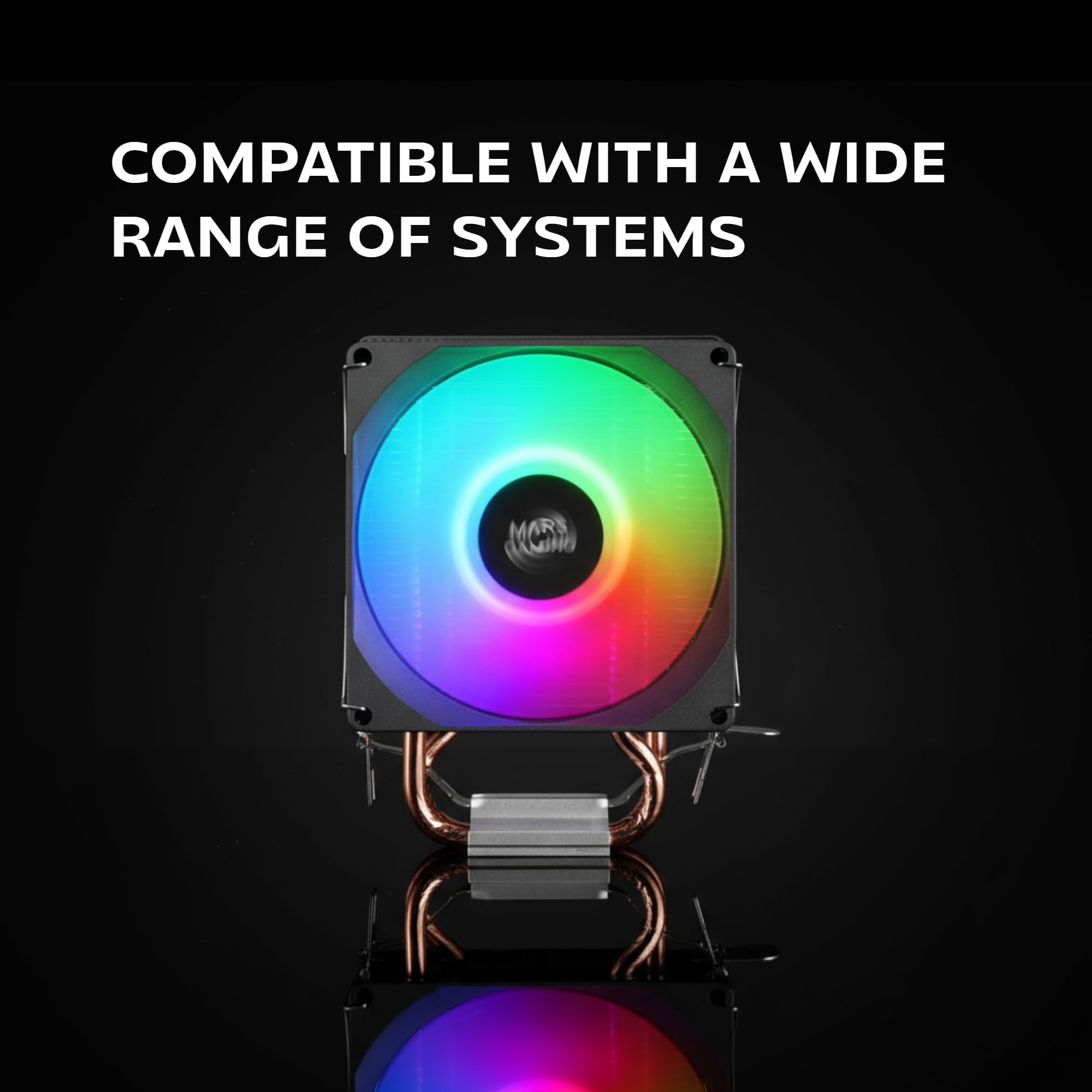 Mars Gaming MCPU-X2, Chłodzenie CPU 150W TDP, 2x Heatpipe, Wentylator PWM FDB, Podświetlenie FRGB, Kompaktowy design SFF/Mini-ITX, Aluminiowe żeberka, Chłodzenie PC kompatybilne z Intel i AMD, Czarny