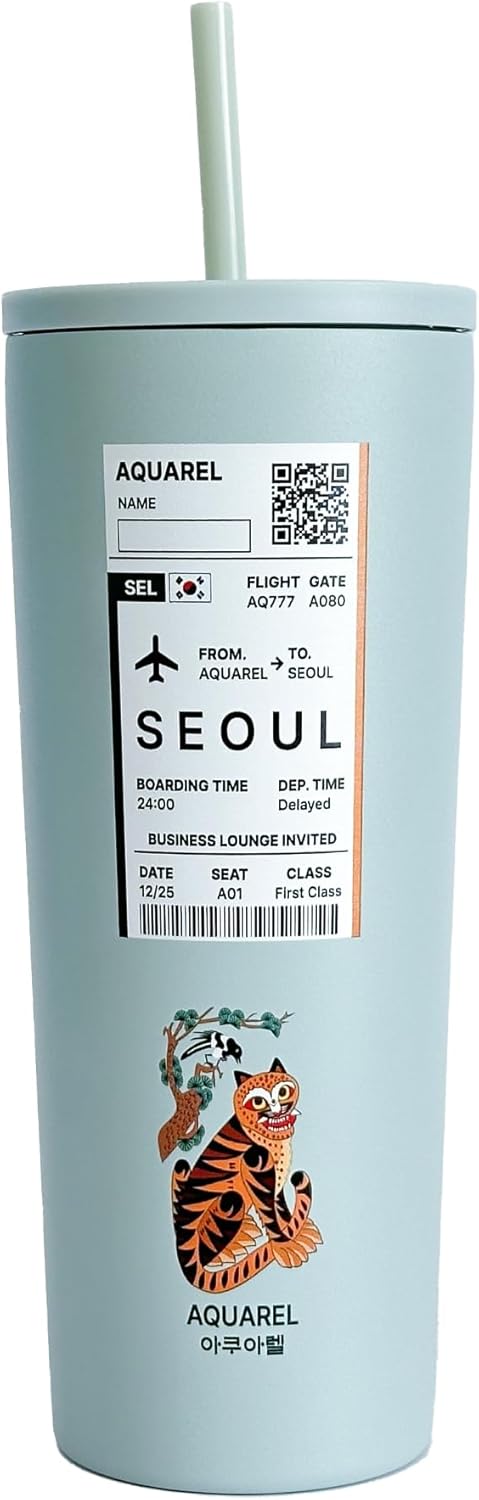 AQUAREL City Edition Seoul 24oz Tumbler – Stainless Steel Vacuum Insulated Travel Cup with Lid&Straw, Double Wall Insulated Iced Coffee&Water Bottle, Korean Culture Inspired Collectible Gift Series