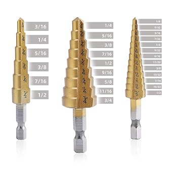 Aleric Step Drill Bit Set - Titanium Coated, High Speed Steel Drill Cone Bits for Aluminum, Wood and Plastic Hole Drilling Cutting, Multi Size Hole Stepped Up Unibit for DIY Lovers,3pcs