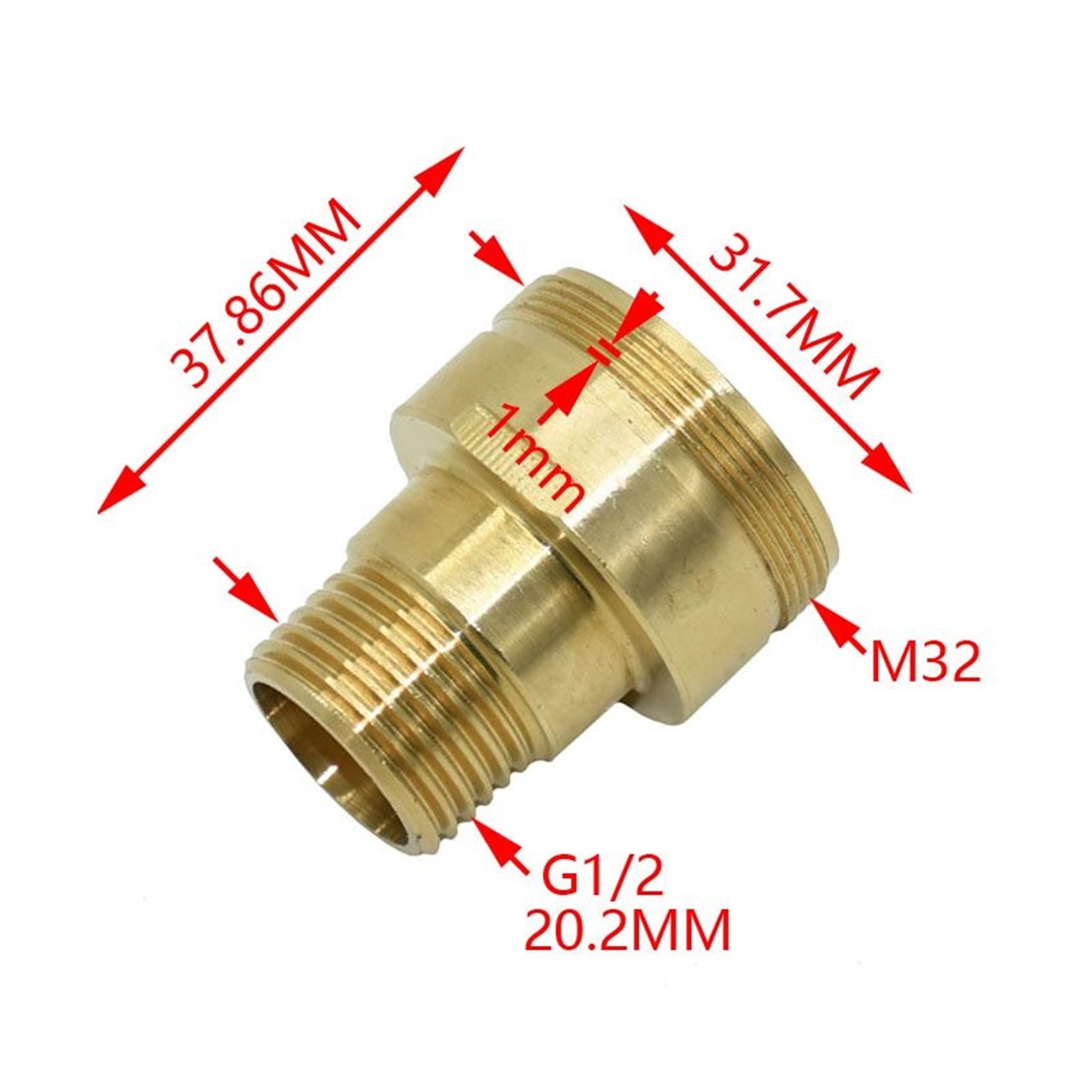 Accesorio de tubería roscada de latón, Conector reductor de buje de latón con rosca, Conector de montaje Conector de latón macho M32 a 1/2 "Conector reductor de grifo de jardín Conector roscado Anunci