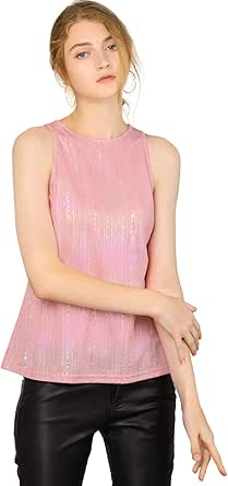 Allegra K Women's Party Shiny Sleeveless Camisole Club Shimmer Metallic Tank Top