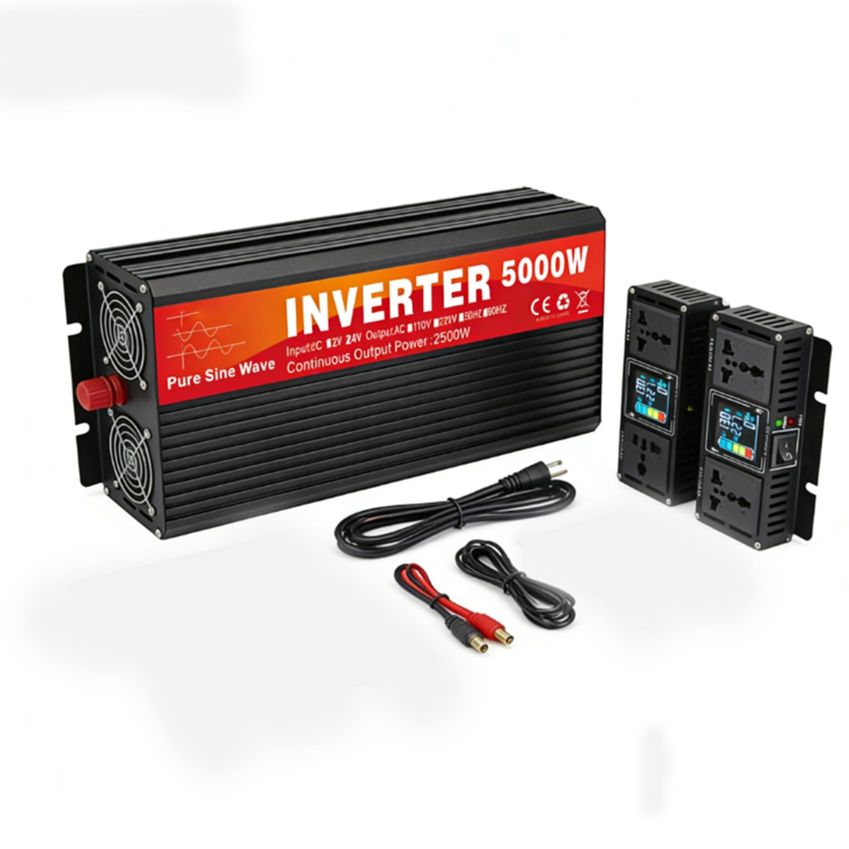 72v to 220v,72V DO 220V, Przenośny Inwerter Czystej Fali Sinusoidalnej 5000W z Podwójnym Gniazdkiem i Wyświetlaczem LCD 12V-72V DC na 120V/220V AC, Samochodowy Przetwornik Napięcia