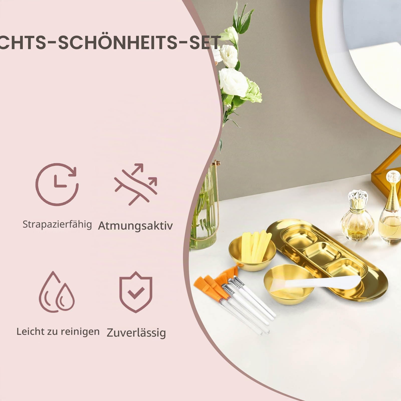 24-teiliges Gesichtsschalen und Pinsel-Set für Kosmetikerbedarf, flache und Fächerbürste für das Gesicht mit Rührschüsseln, Serviertablett, Spatel & komprimiertem Schwamm