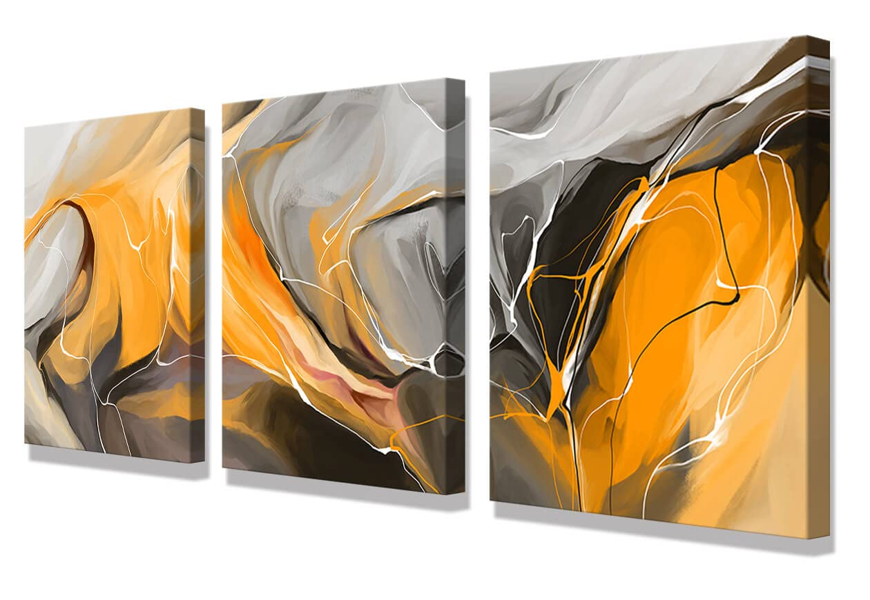 Abstract Wall Art Living Room Wall Art Canvas Wall Art Bedroom Wall Art Bathroom Wall Art Canvas Painting Abstract Orange Watercolor Home Decor Kitchen Poster Art 12"x16"x3 Panels Wall Decor Painting