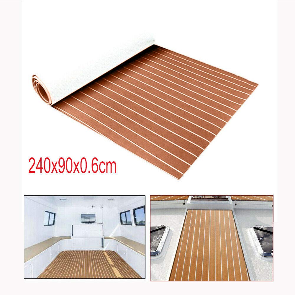 Pavimentazione Antiscivolo Pavimentazione in Schiuma Eva Tappetino in Teak Tappeto Autoadesivo per Barca Yacht 6mm Marrone con Linee Bianche