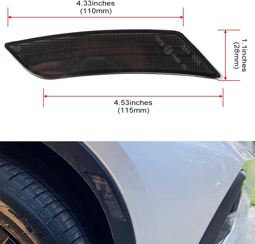 NJSBYL Blazer Side Marker Light Kits for 2019-2023 Chevy Blazer Smoked Lens Amber LED Turn Signal Lamps Lights Kits Chevy Blazer Wheel Full LED Bumper Sidemarker Lamps Replacement