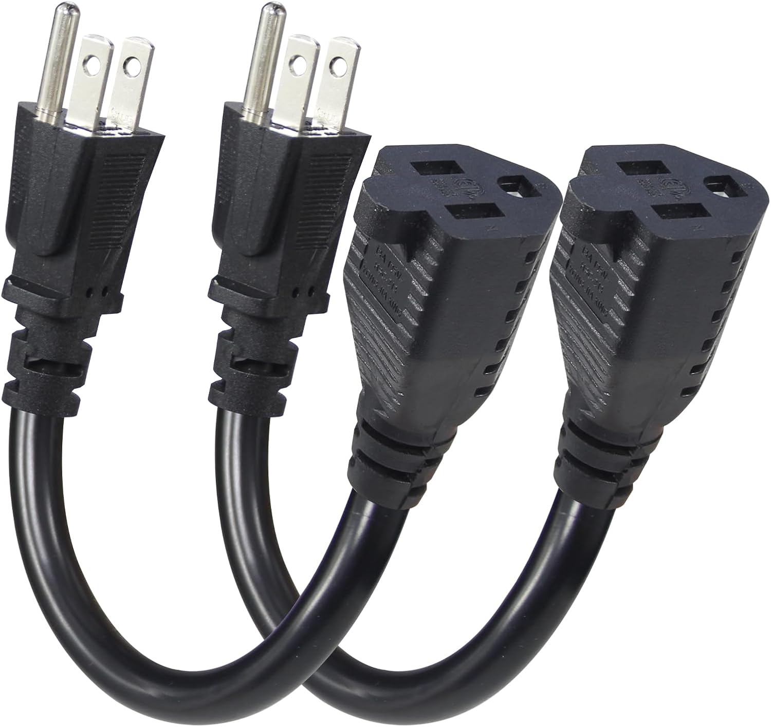 KUNCAN Short Power Extension Cord - 15A 6 Inch 3 Prong Outlet Saver, 1875W 14AWG/3C SJTW Heavy Duty Power Cord Extension Cable (NEMA 5-15P to NEMA 5-15R) Indoor/Outdoor Use, Black 2-Pack