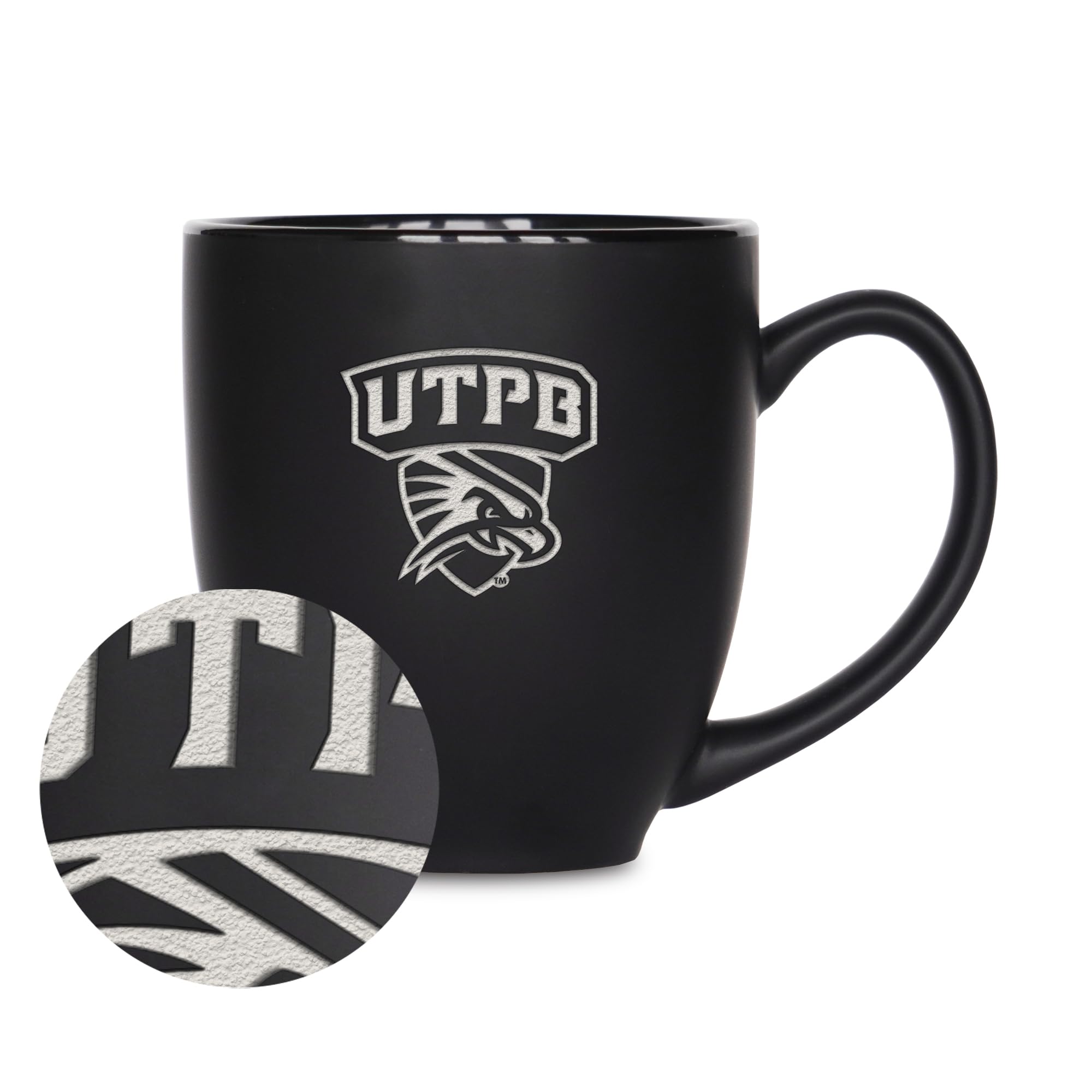 Mug de bistrot Texas-Permian Basin Falcons gravé au laser, céramique noire mate haut de gamme