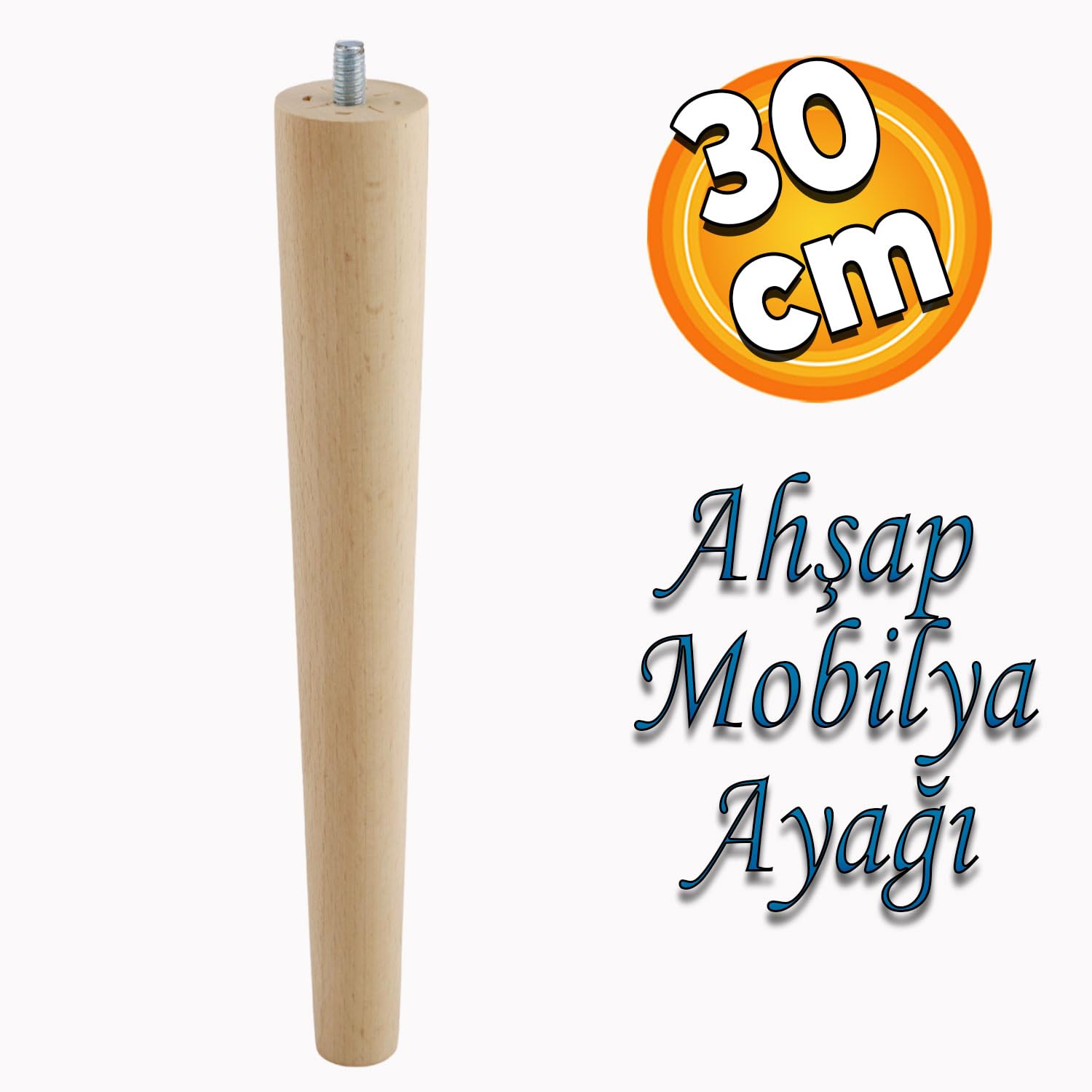 Badem10 Ahşap Ayak Sehpa Masa Baza Çekyat Puf Tabure Ünite Koltuk Ayağı Mobilya Ayakları M8 Civatalı 30 cm