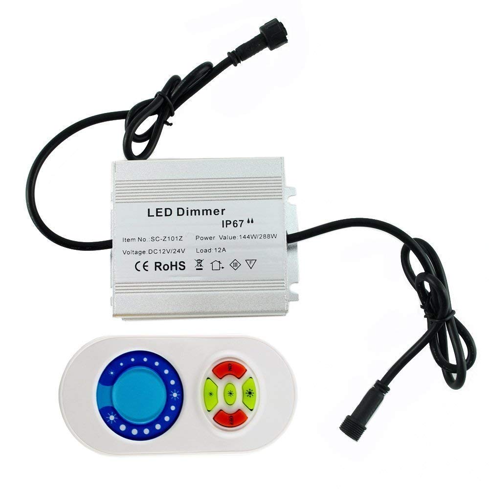 Contrôleur Variateur LED DC12V avec Télécommande, IP67 Étanche, Réglage de la Luminosité pour Spot Escalier Terrasse