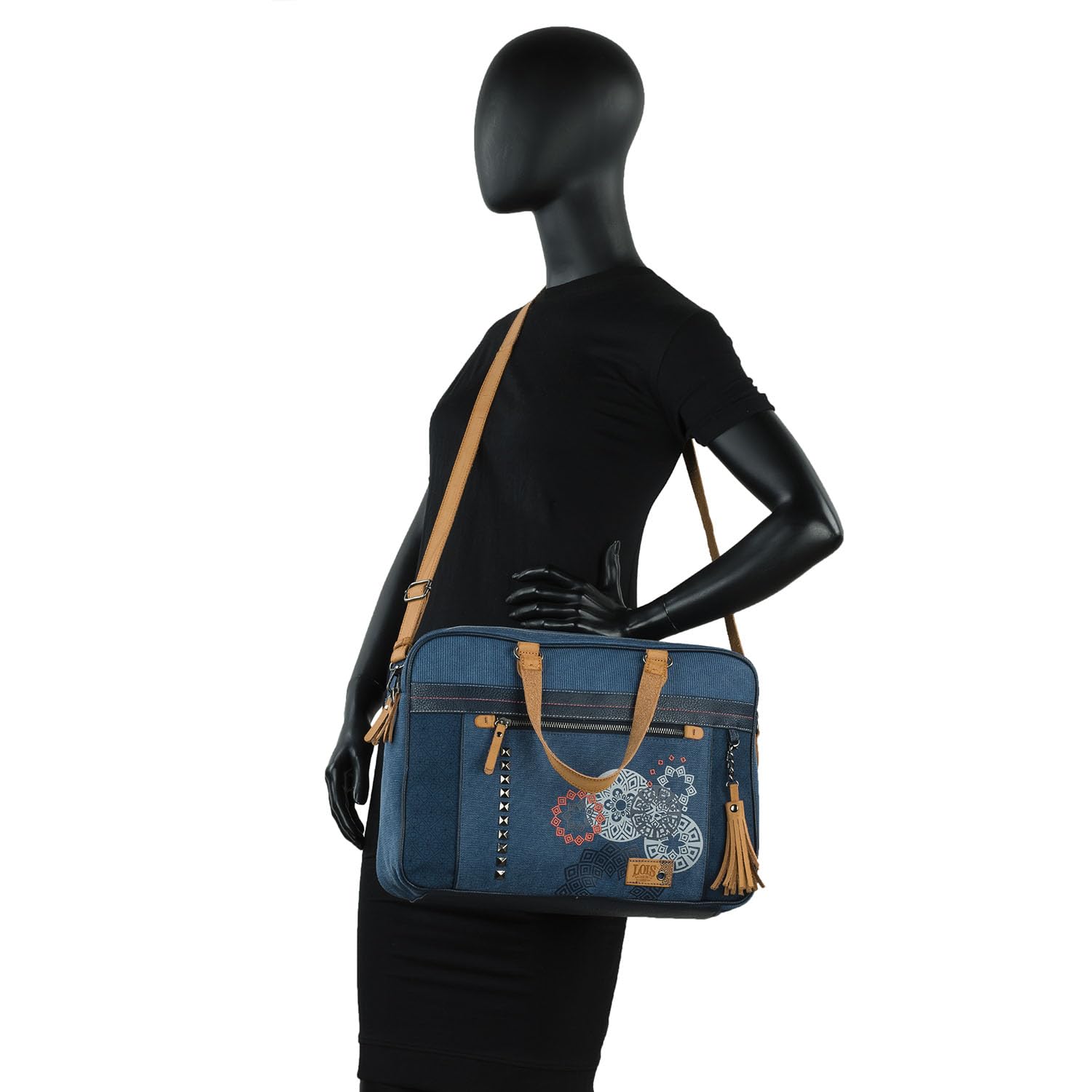 Lois - Bolso maletin Portatil para trabajo Mujer. Portadocumentos ordenador 15 6 pulgadas. Piel PU y Lona con Asa Bandolera Desmontable 310539